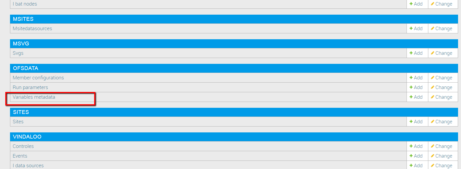 Variables metadata